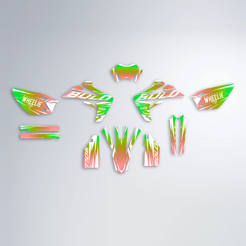RETRO Rieju MRT graphics kit parts layout in Green