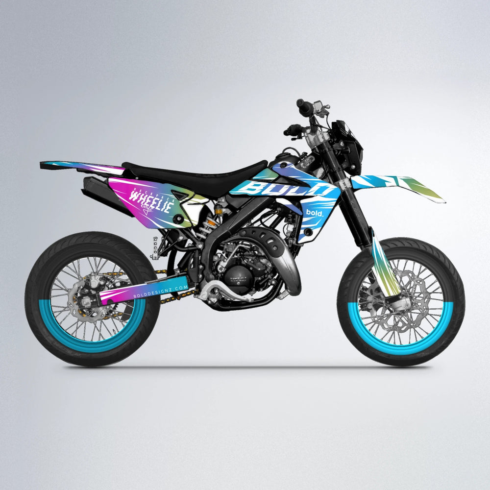 RETRO Rieju MRT supermoto graphics kit in Pink & Light Blue