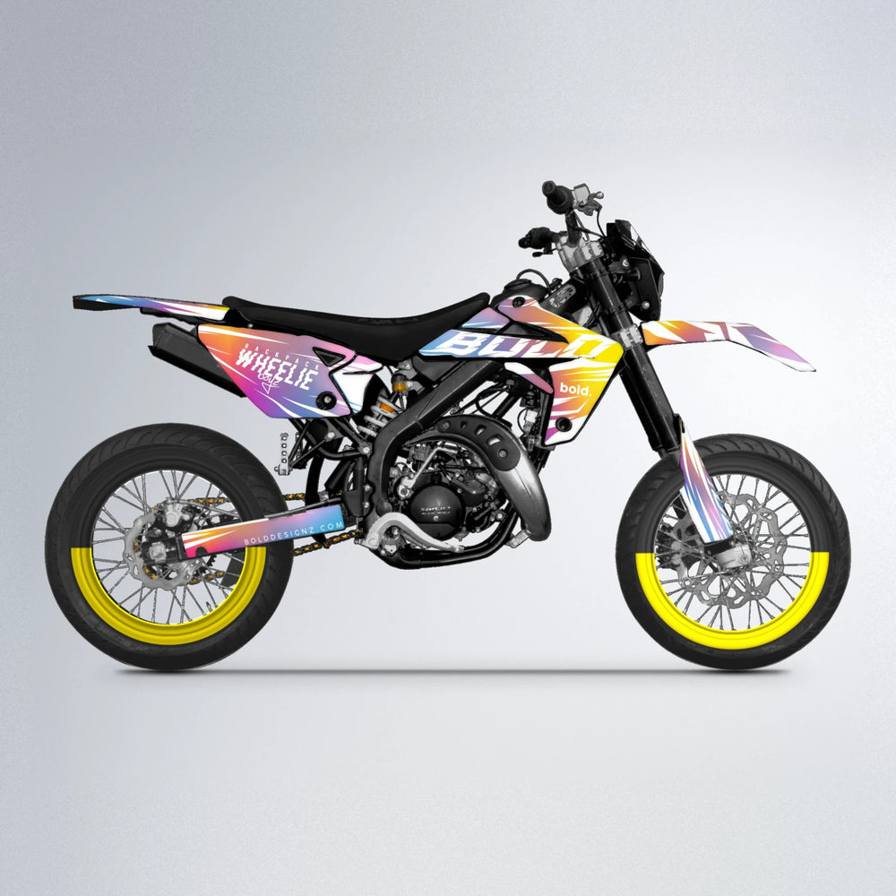RETRO Rieju MRT supermoto graphics kit in Pink & Yellow