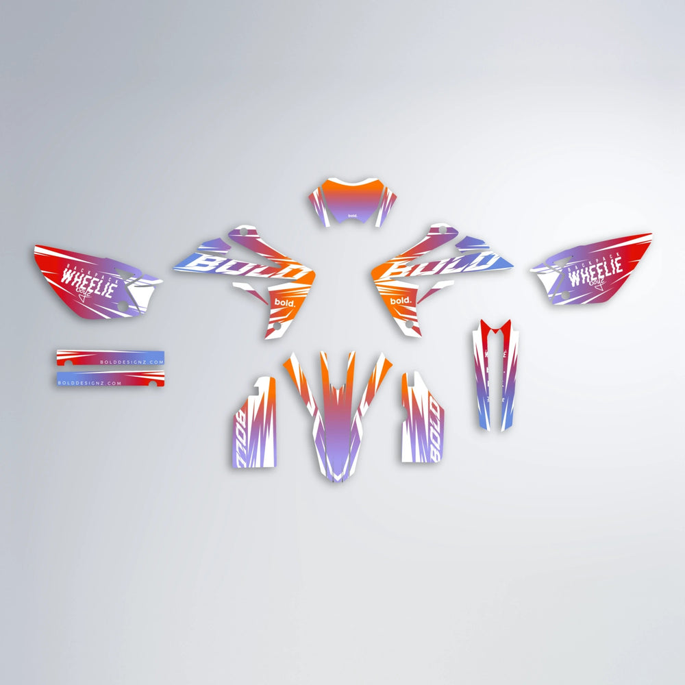 RETRO Rieju MRT graphics kit parts layout in Red & Orange