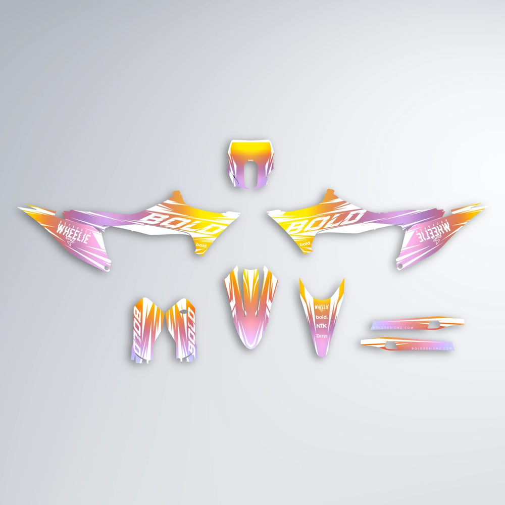 RETRO Stark Varg MX graphics kit parts layout in Orange & Yellow