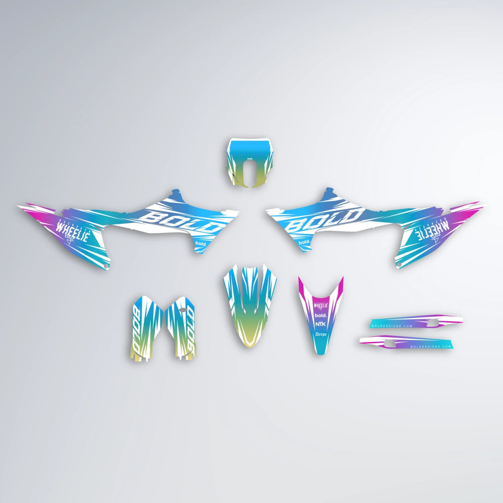RETRO Stark Varg MX graphics kit parts layout in Pink & Light Blue