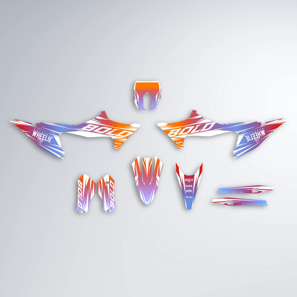 RETRO Stark Varg MX graphics kit parts layout in Red & Orange