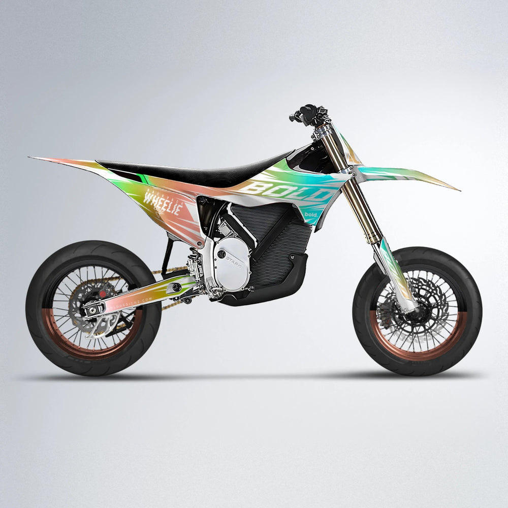 RETRO Stark Varg SM supermoto graphics kit in Cyan & Green