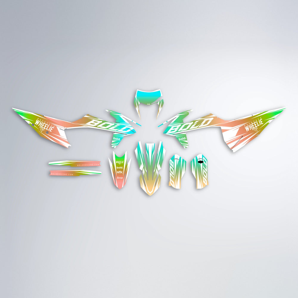 RETRO graphics kit parts layout in Cyan & Green