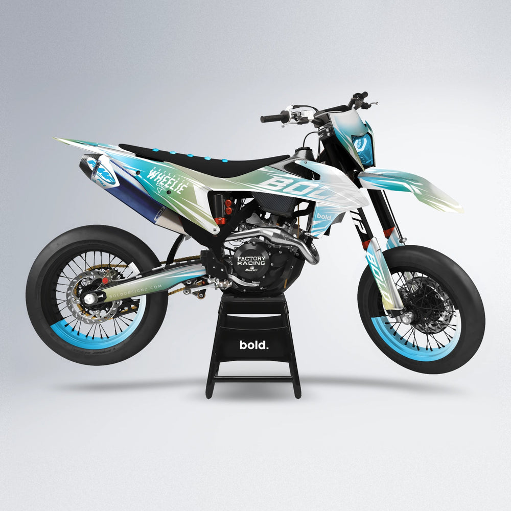 RETRO supermoto graphics kit in Light Blue & White