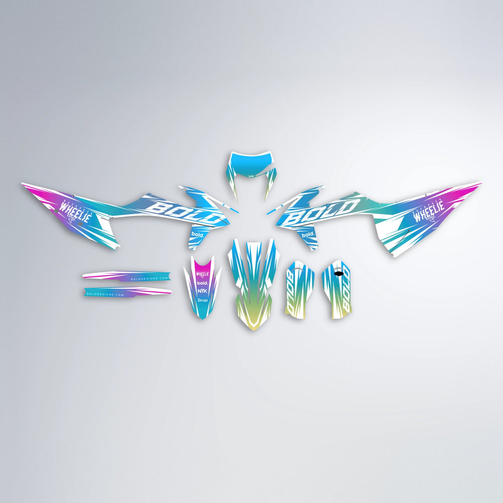 RETRO graphics kit parts layout in Pink & Light Blue