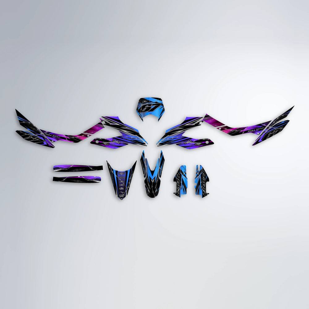 RIOT Aprilia SX 125 graphics kit parts layout in Blue Purple Fade