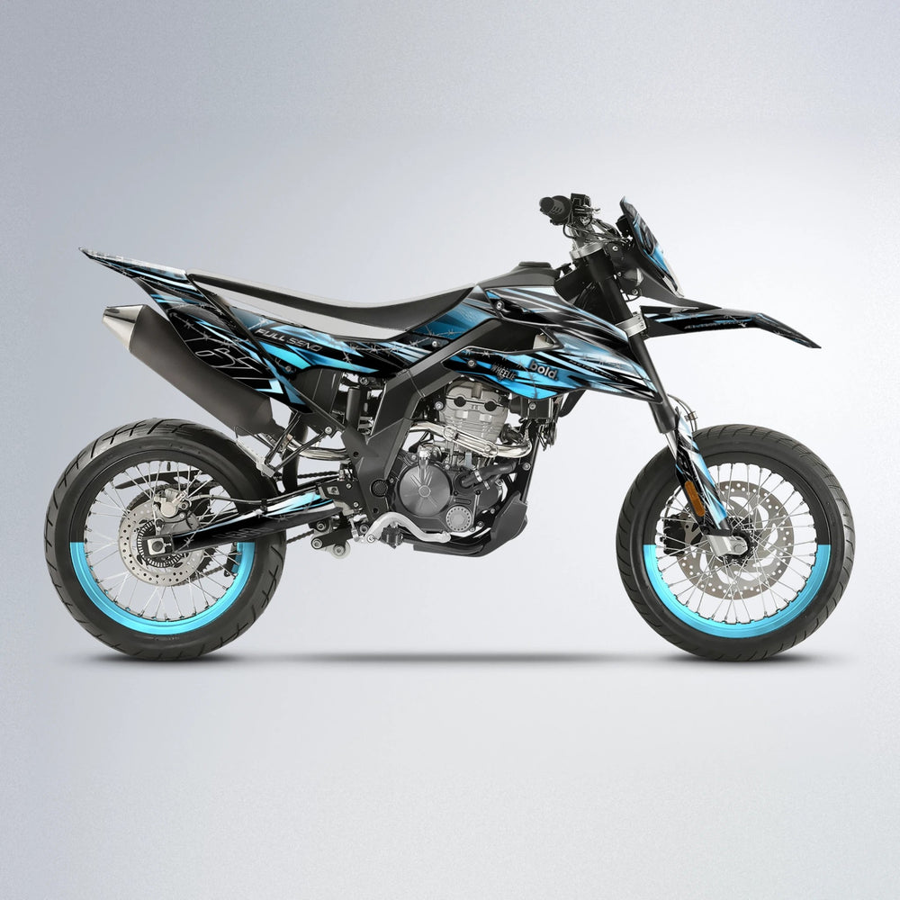 RIOT Aprilia SX 125 supermoto graphics kit in Light Blue & White