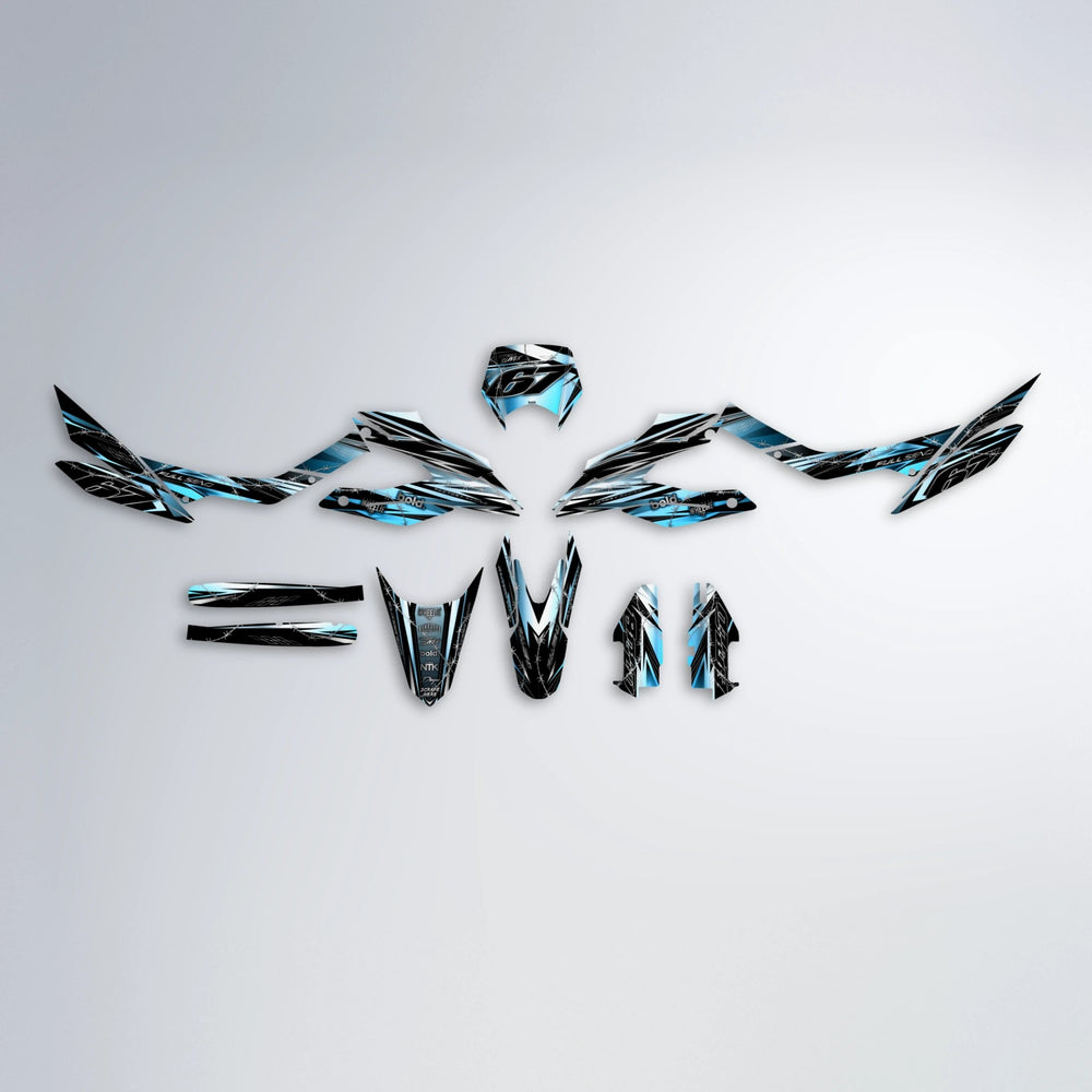 RIOT Aprilia SX 125 graphics kit parts layout in Light Blue & White