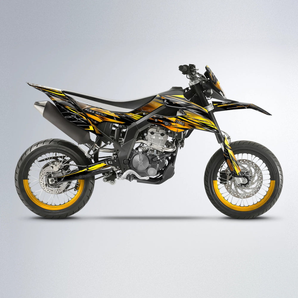RIOT Aprilia SX 125 supermoto graphics kit in Orange & Yellow