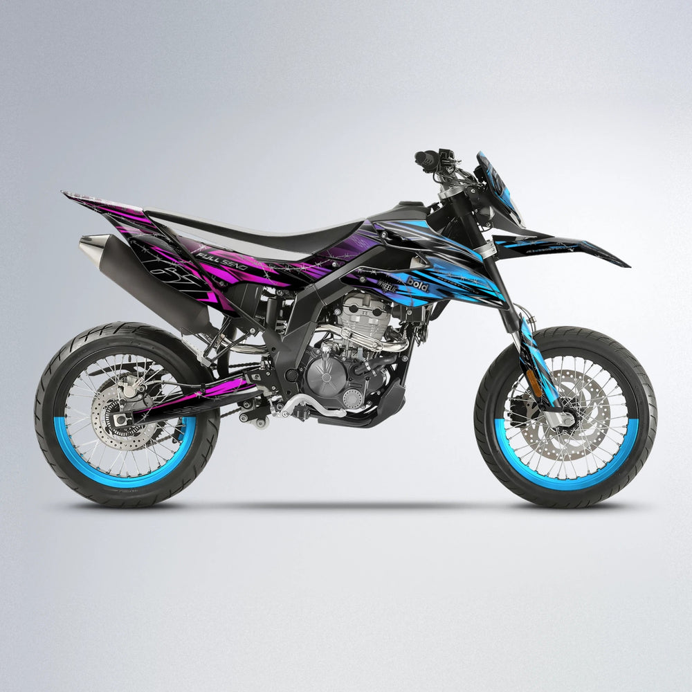 RIOT Aprilia SX 125 supermoto graphics kit in Pink & Light Blue