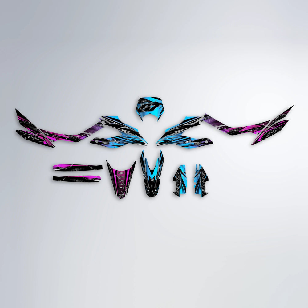 RIOT Aprilia SX 125 graphics kit parts layout in Pink & Light Blue