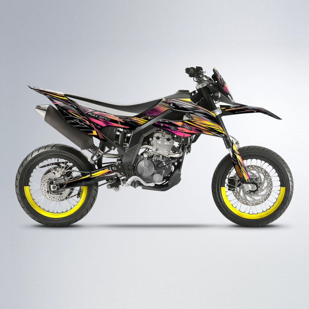 RIOT Aprilia SX 125 supermoto graphics kit in Pink & Yellow