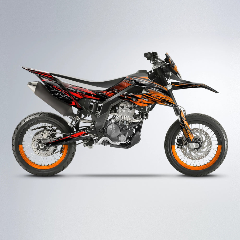 RIOT Aprilia SX 125 supermoto graphics kit in Red & Orange