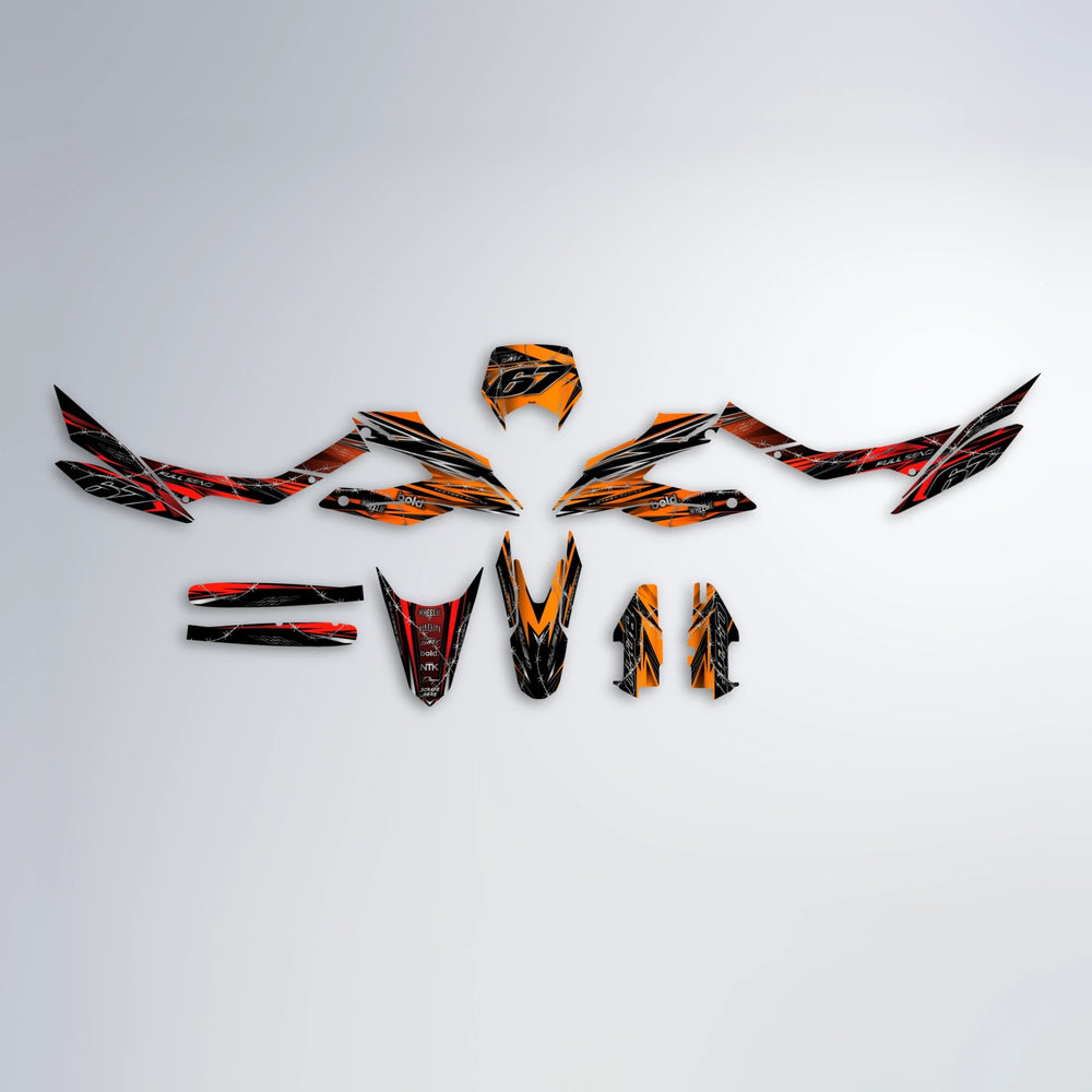 RIOT Aprilia SX 125 graphics kit parts layout in Red & Orange