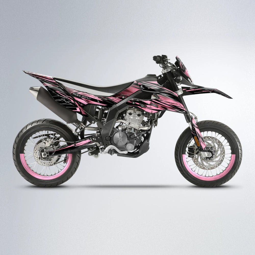 RIOT Aprilia SX 125 supermoto graphics kit in Sakura Pink