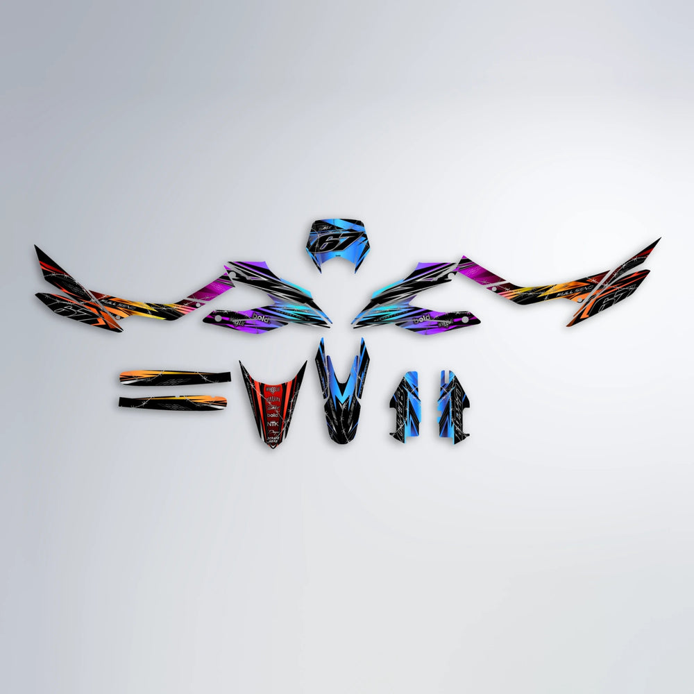 RIOT Aprilia SX 125 graphics kit parts layout in Sunset Fade
