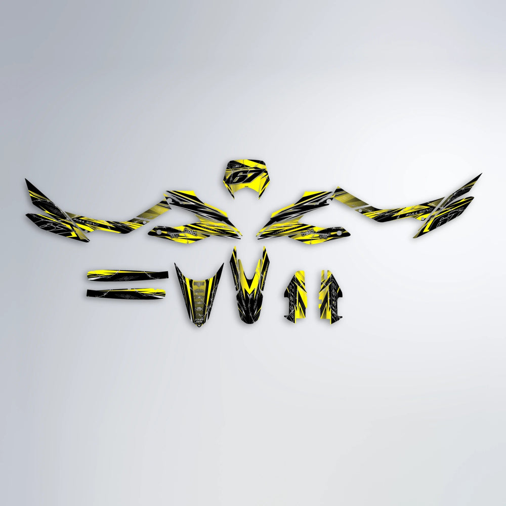 RIOT Aprilia SX 125 graphics kit parts layout in Yellow
