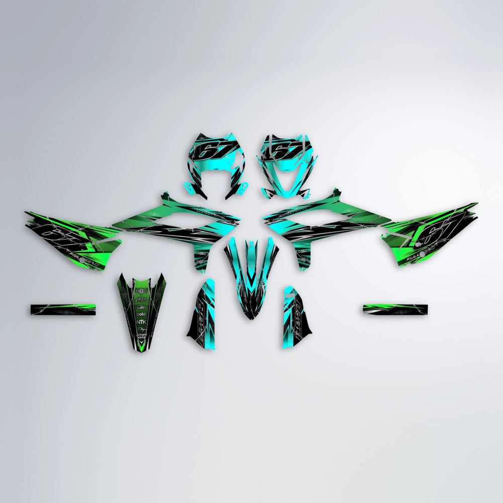 RIOT Beta graphics kit parts layout in Cyan & Green