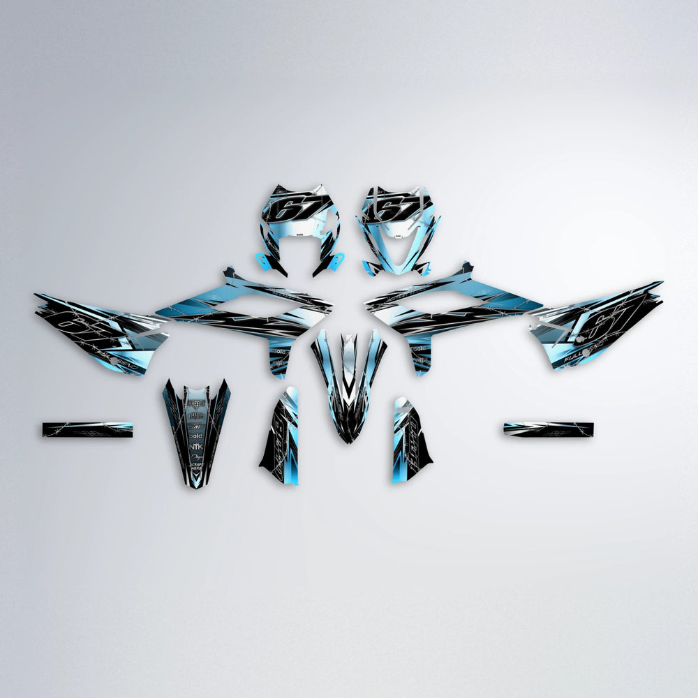 RIOT Beta graphics kit parts layout in Light Blue & White