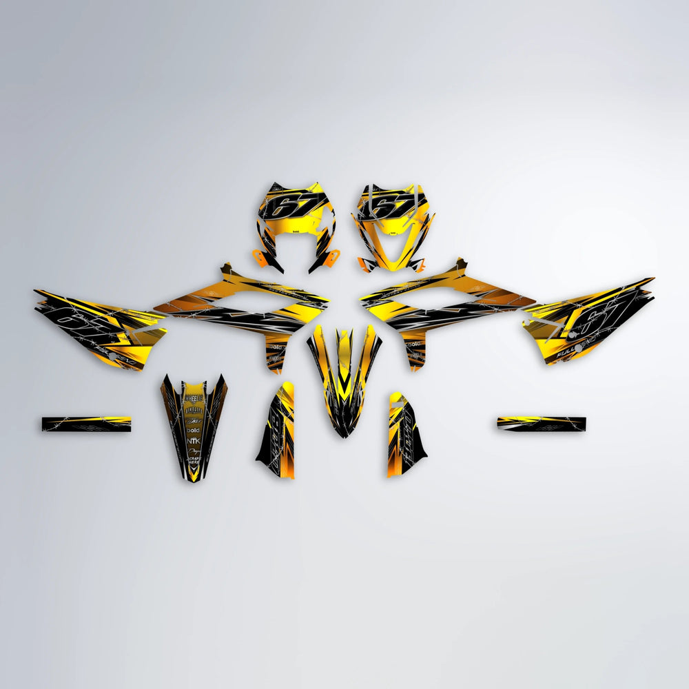 RIOT Beta graphics kit parts layout in Orange & Yellow