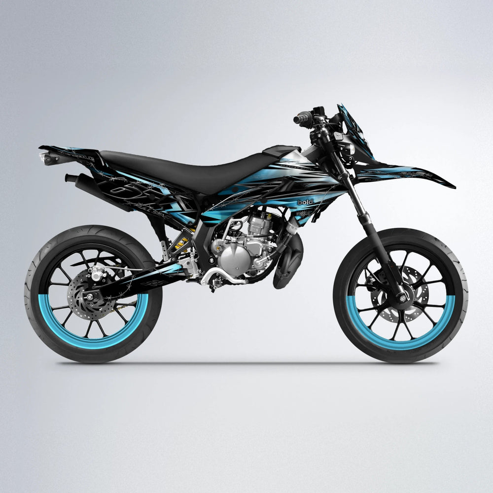 RIOT Derbi Senda supermoto graphics kit in Light Blue & White