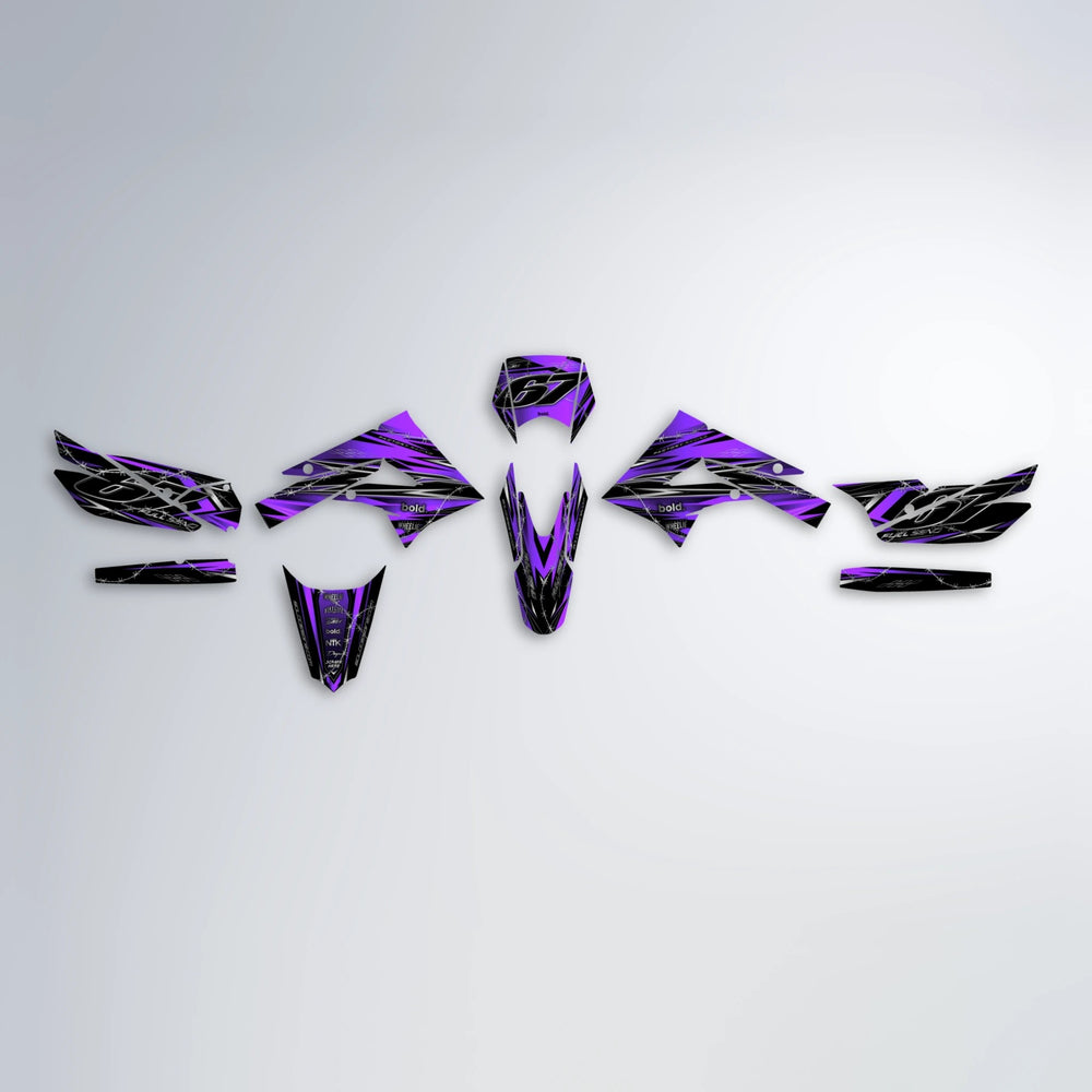 RIOT Derbi Senda graphics kit parts layout in Purple