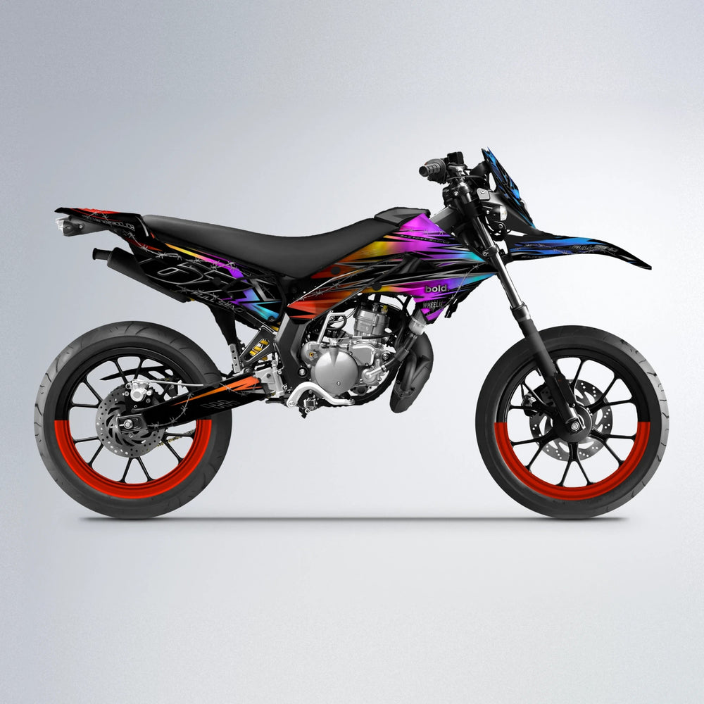 RIOT Derbi Senda supermoto graphics kit in Sunset Fade