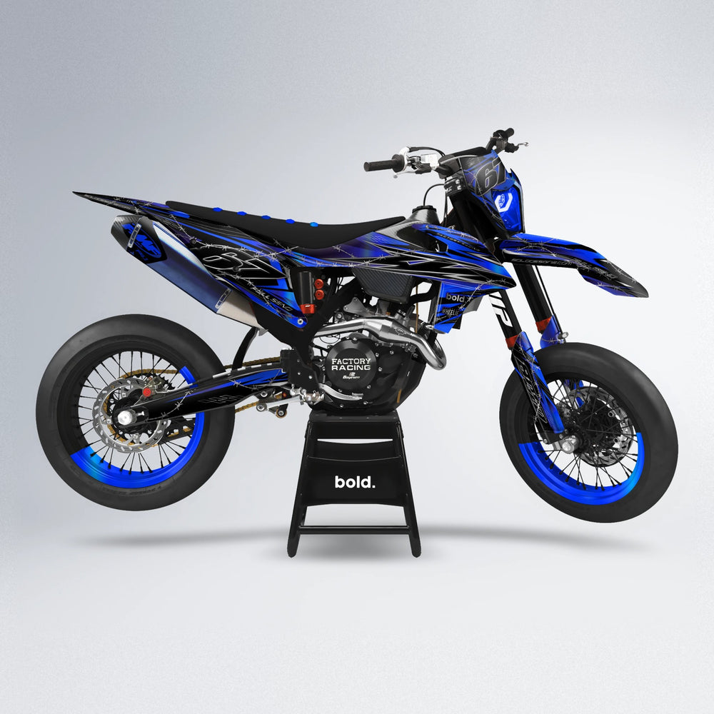 RIOT supermoto graphics kit in Blue Chrome