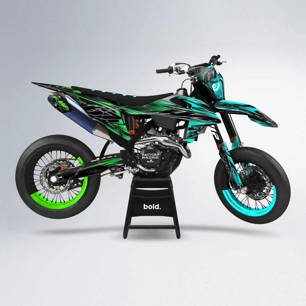 RIOT supermoto graphics kit in Cyan & Green
