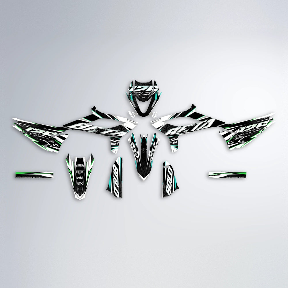 ROGUE Beta graphics kit parts layout in Cyan & Green