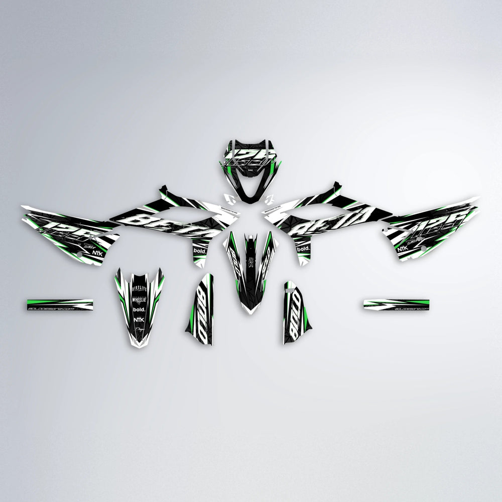 ROGUE Beta graphics kit parts layout in Green