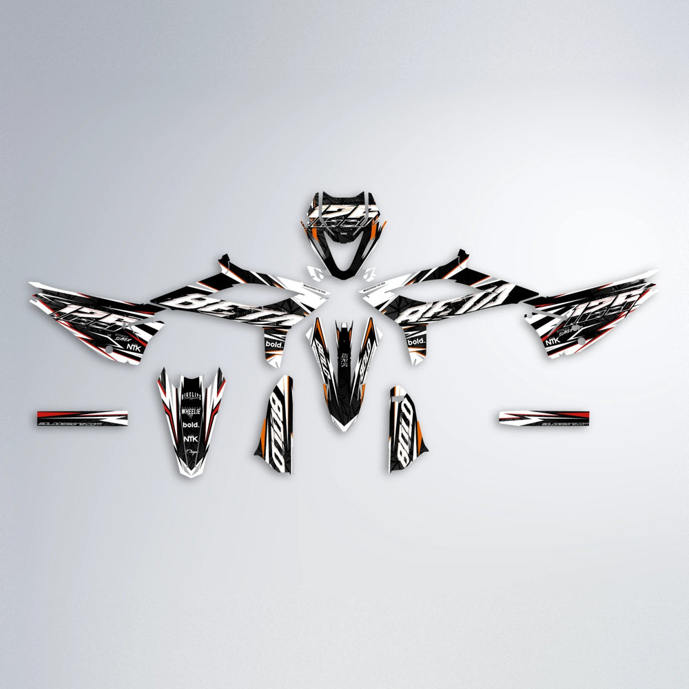 ROGUE Beta graphics kit parts layout in Red & Orange