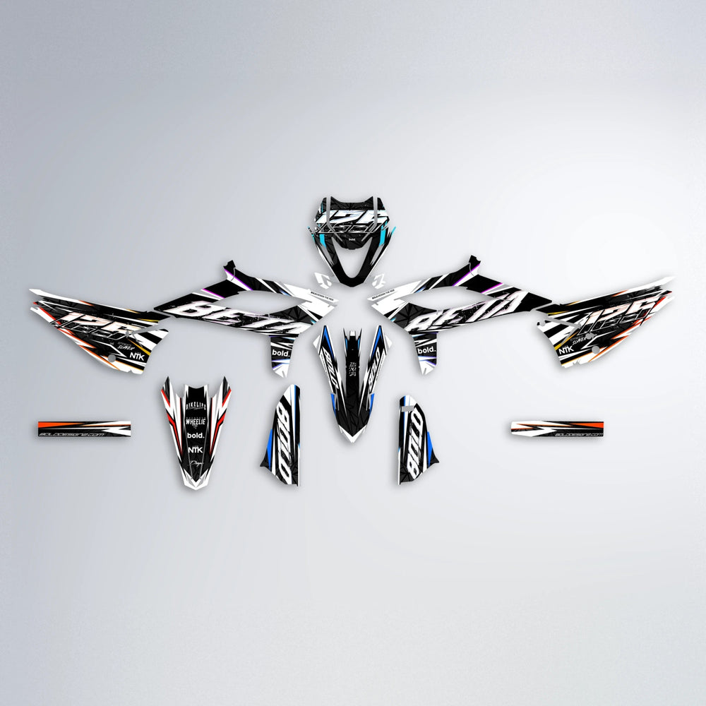 ROGUE Beta graphics kit parts layout in Sunset Fade