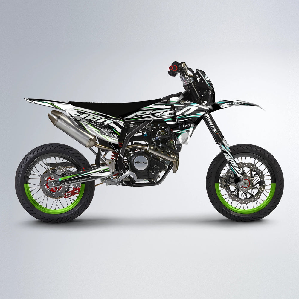 ROGUE Fantic supermoto graphics kit in Cyan & Green