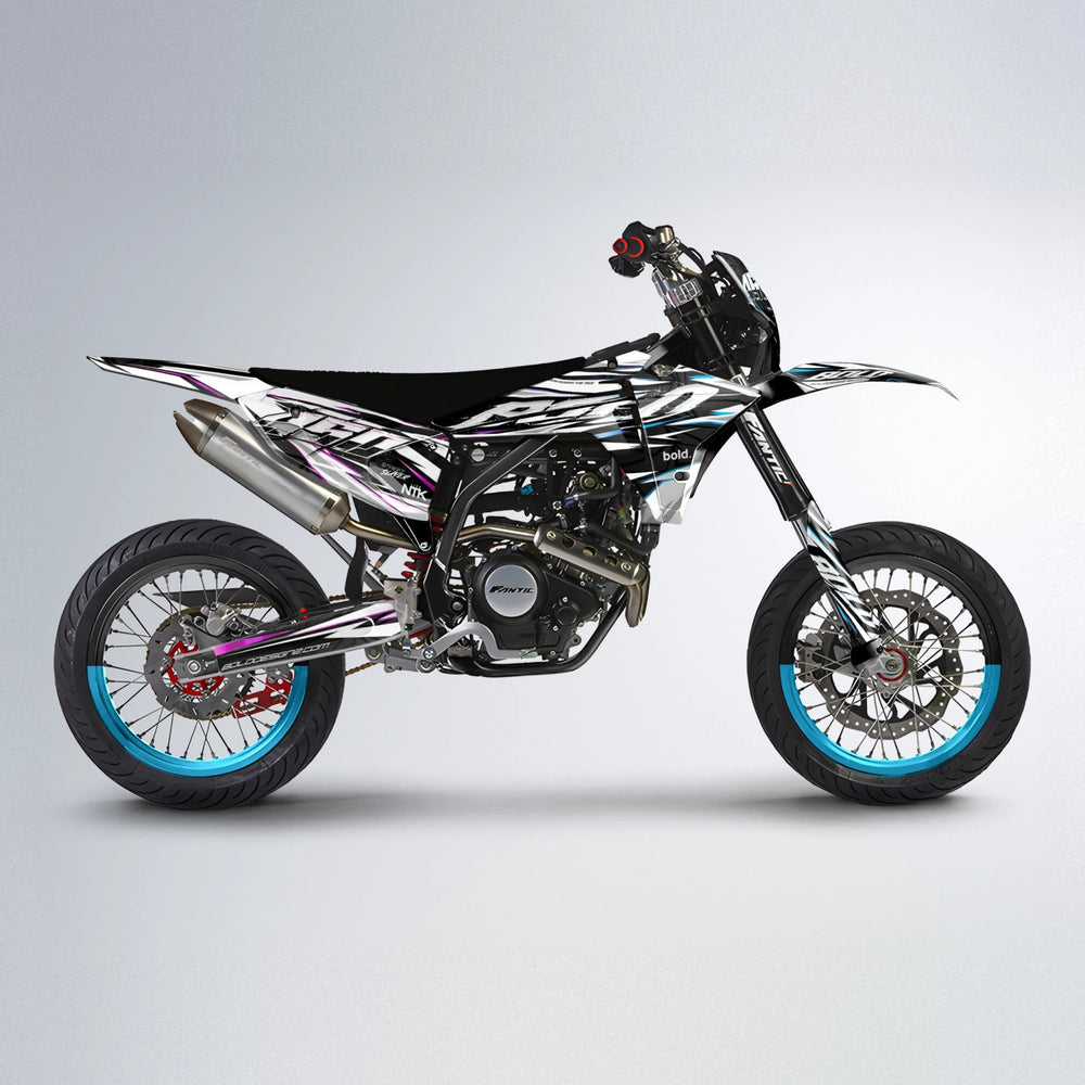 ROGUE Fantic supermoto graphics kit in Pink & Light Blue