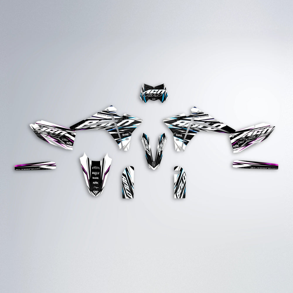ROGUE Fantic graphics kit parts layout in Pink & Light Blue