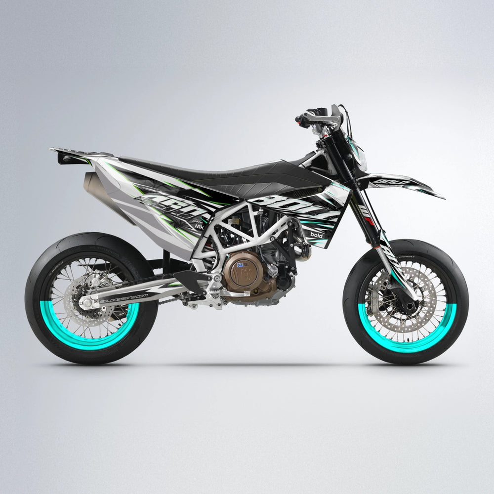ROGUE Husqvarna 701 supermoto graphics kit in Cyan & Green