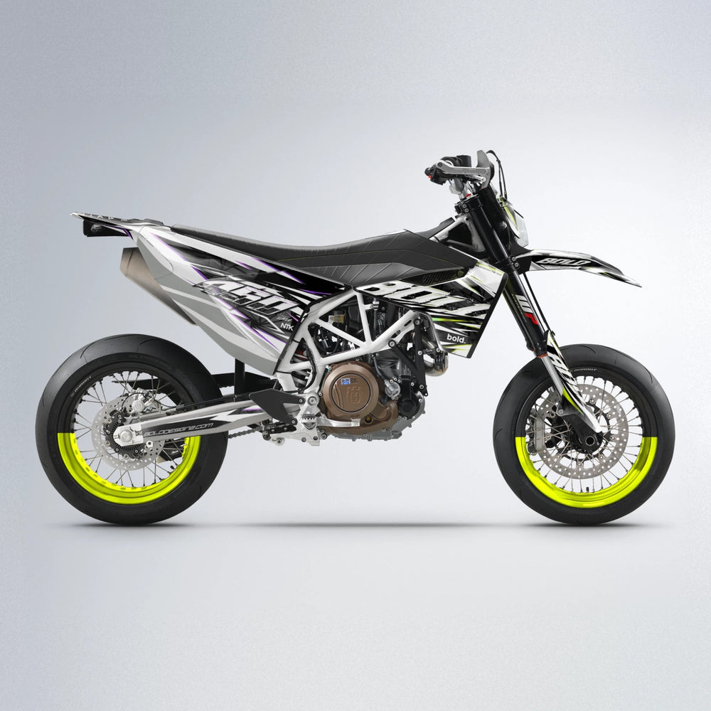 ROGUE Husqvarna 701 supermoto graphics kit in Purple & Yellow