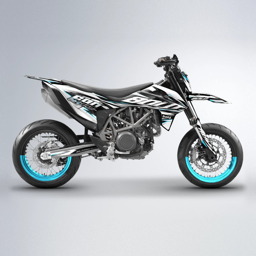ROGUE KTM SMC 690 supermoto graphics kit in Light Blue & White