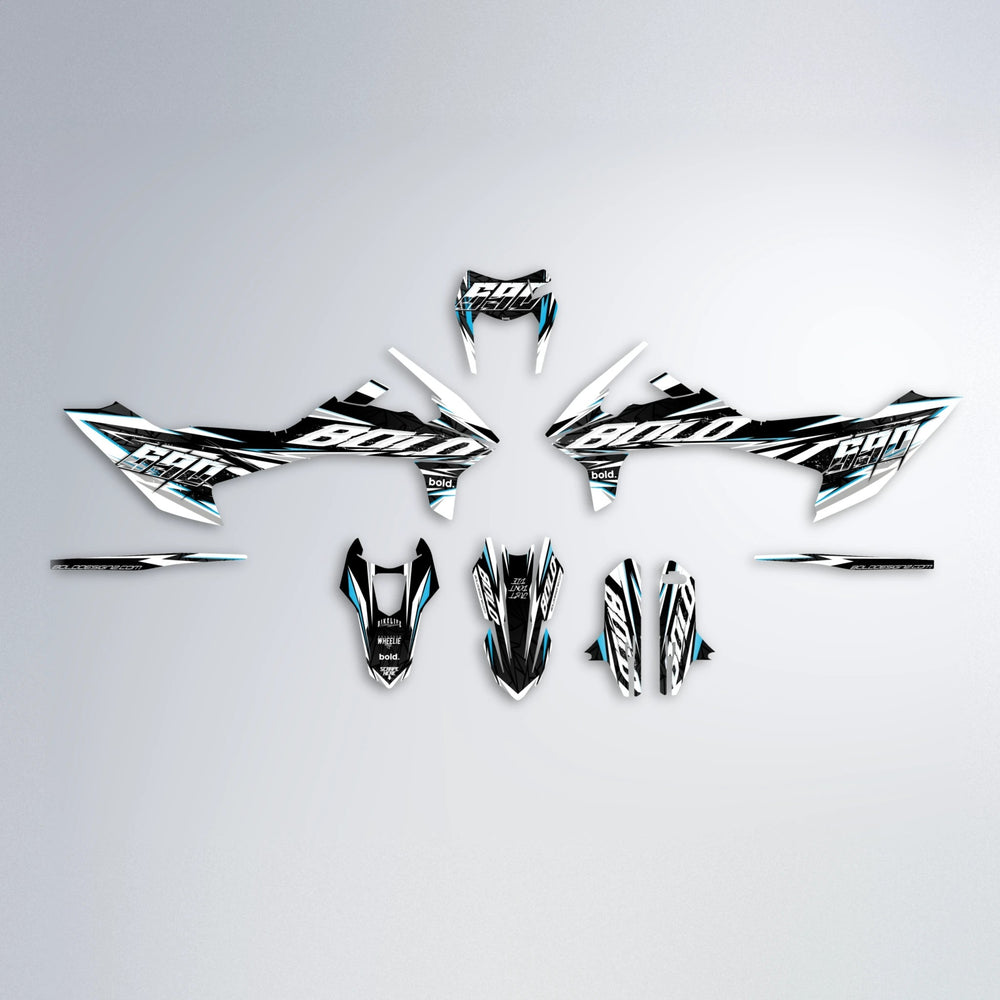ROGUE KTM SMC 690 graphics kit parts layout in Light Blue & White