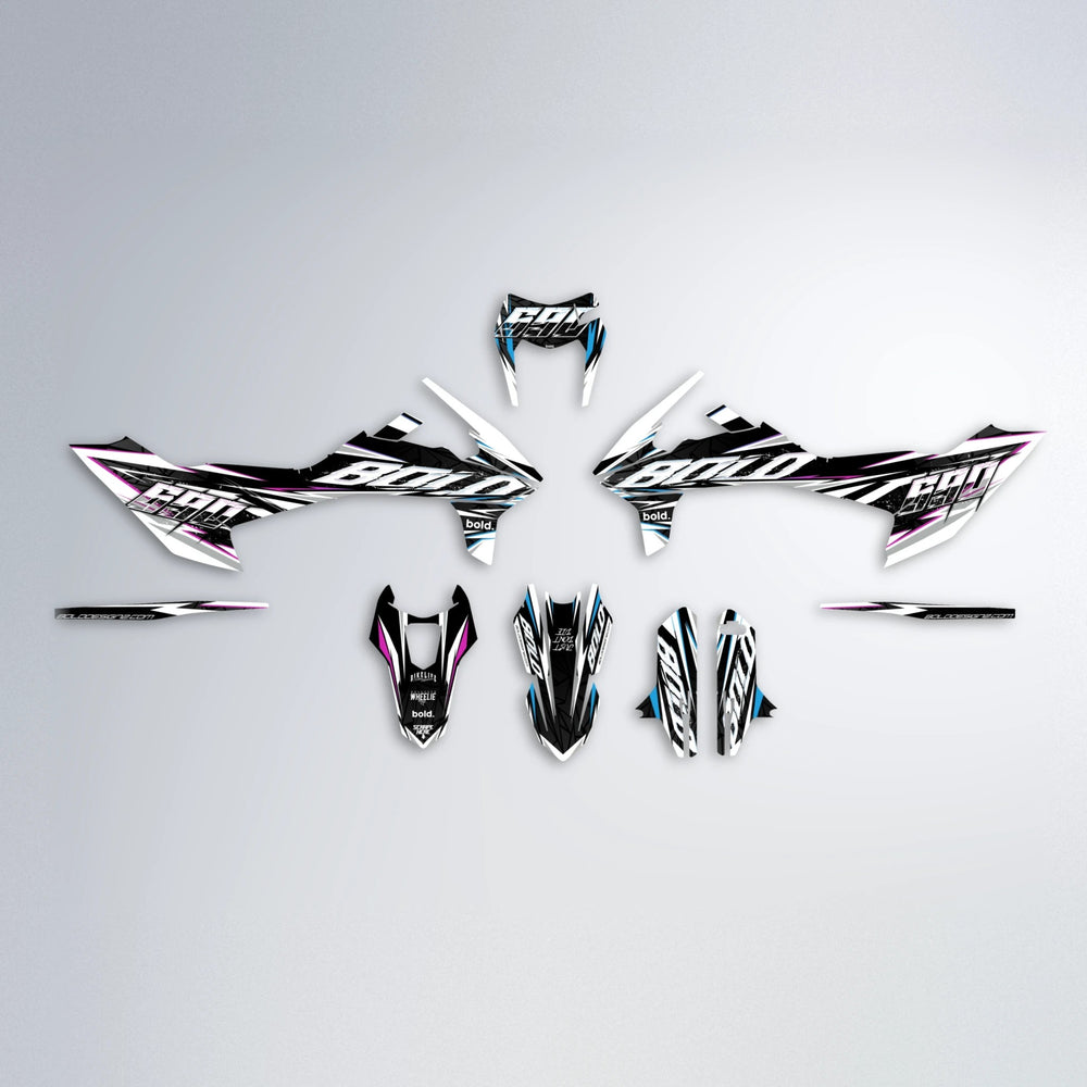 ROGUE KTM SMC 690 graphics kit parts layout in Pink & Light Blue
