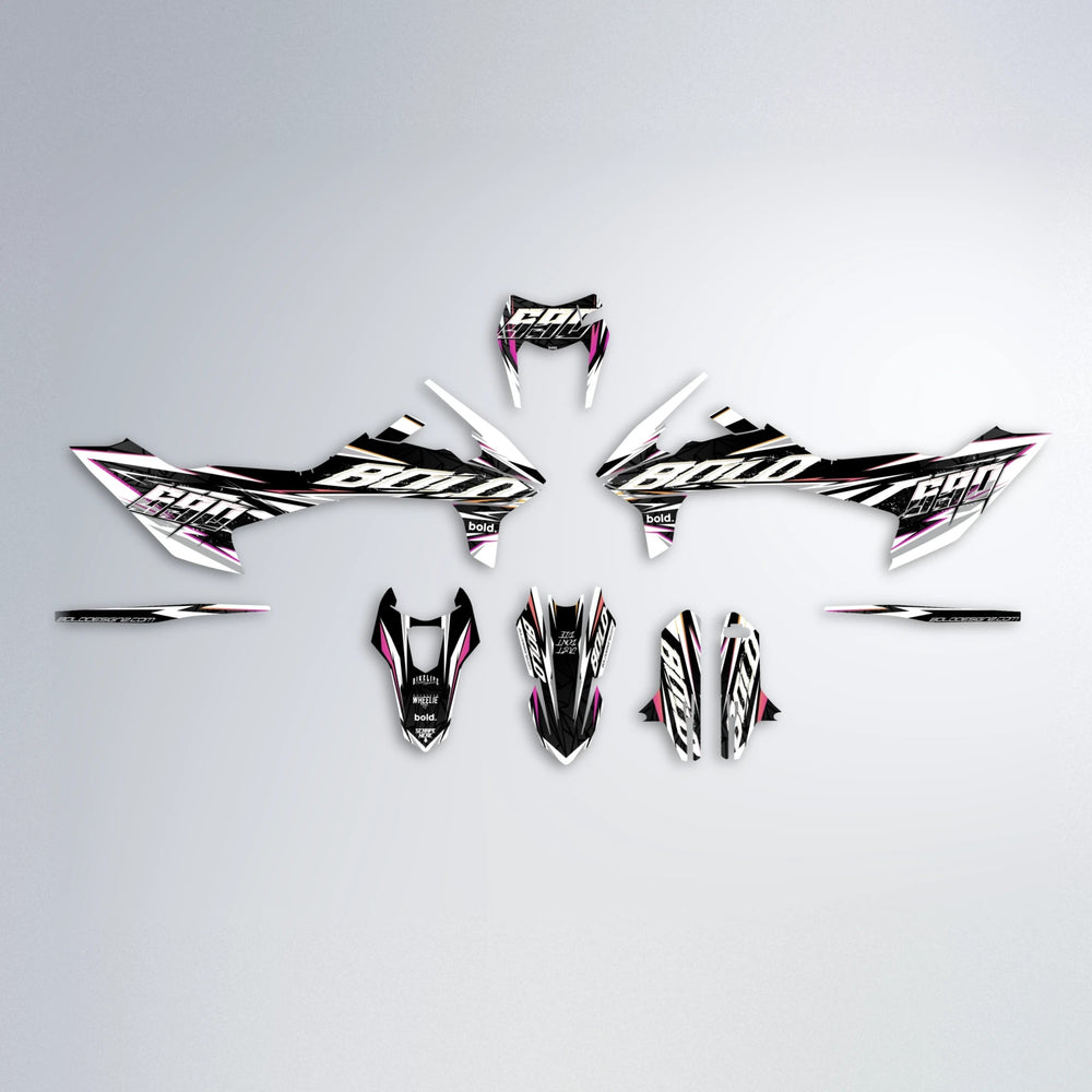 ROGUE KTM SMC 690 graphics kit parts layout in Pink & Yellow