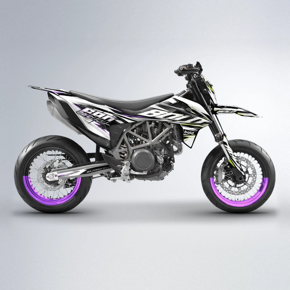 ROGUE KTM SMC 690 supermoto graphics kit in Purple & Yellow