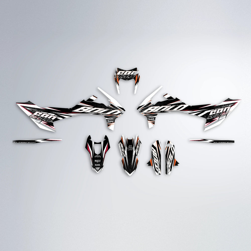 ROGUE KTM SMC 690 graphics kit parts layout in Red & Orange