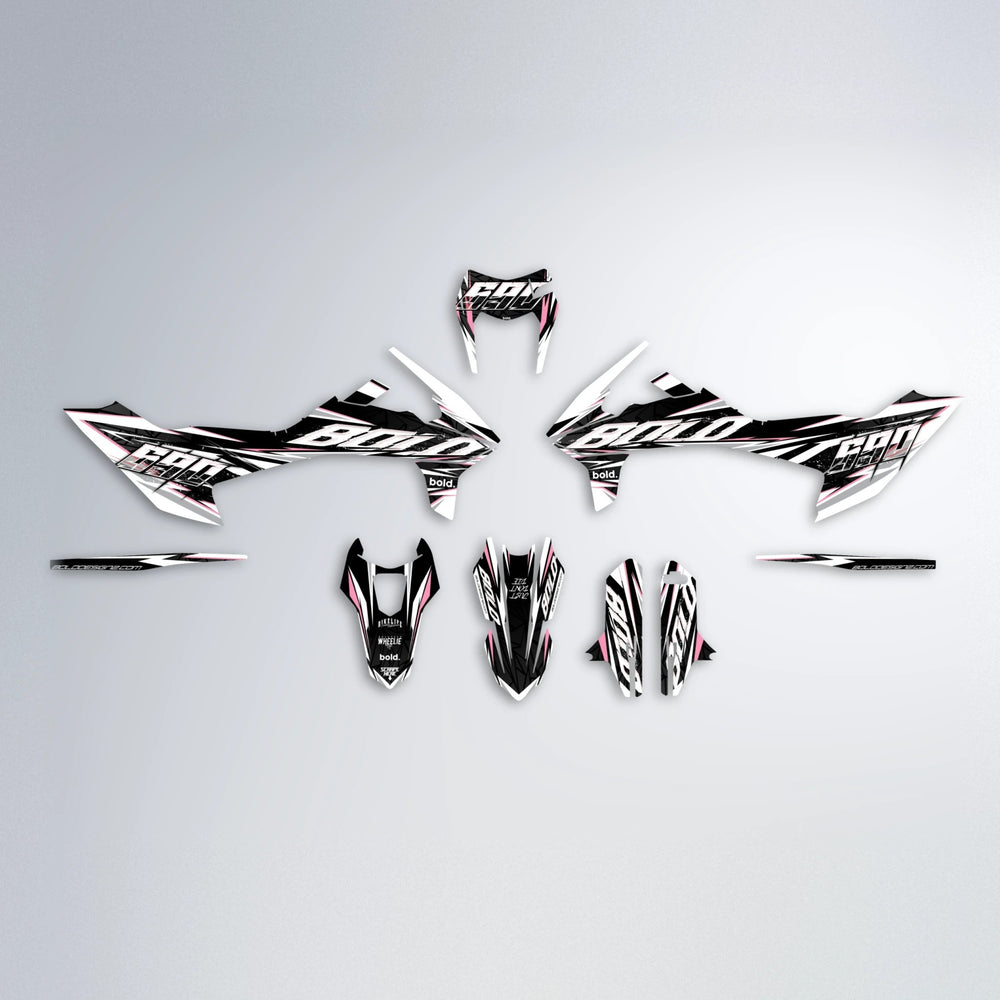 ROGUE KTM SMC 690 graphics kit parts layout in Sakura Pink