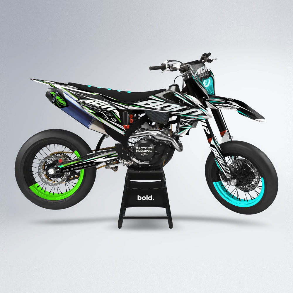 ROGUE supermoto graphics kit in Cyan & Green