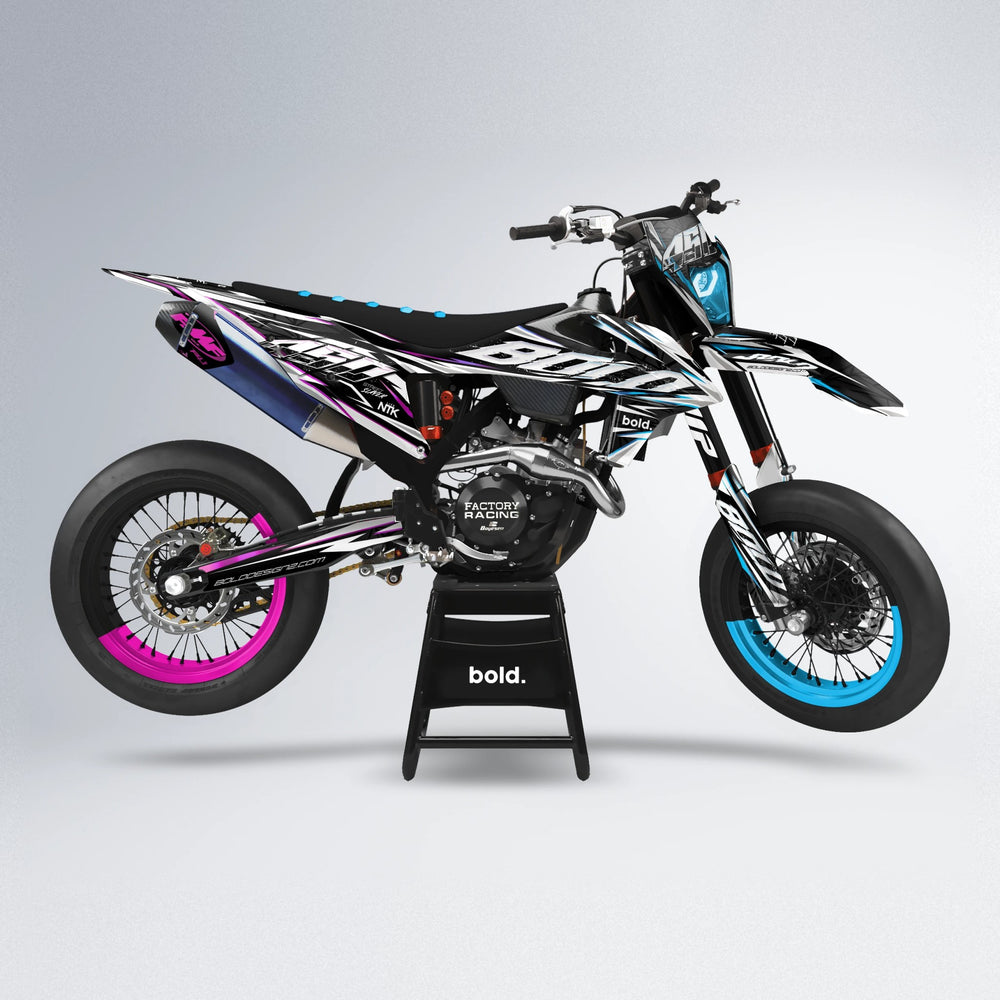 ROGUE supermoto graphics kit in Pink & Light Blue