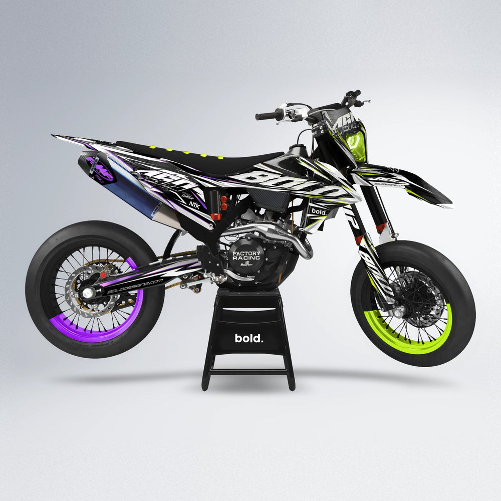 ROGUE supermoto graphics kit in Purple & Yellow